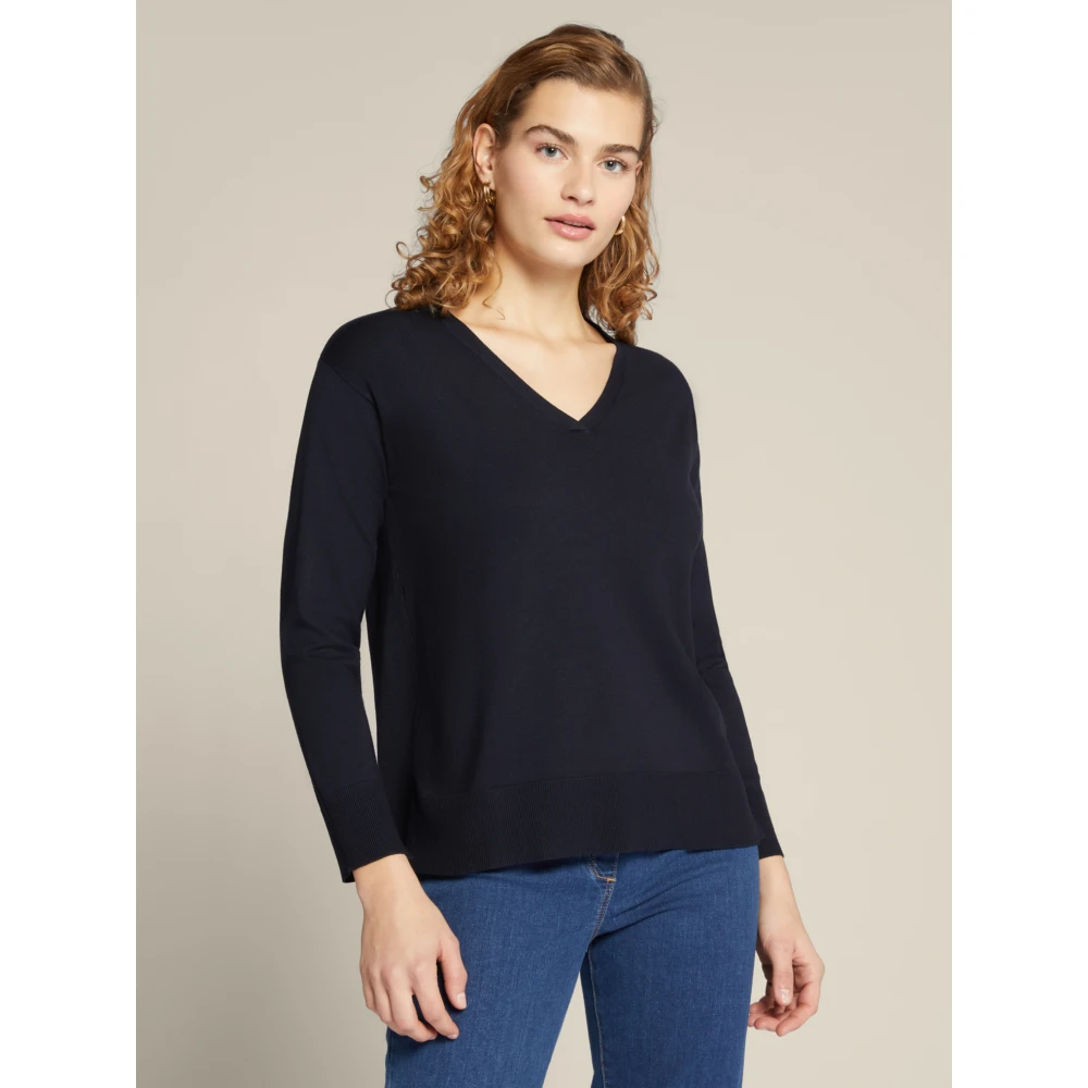 Elena Mirò V-hals Pullover in Ecovero™ Viscose Blue Dames