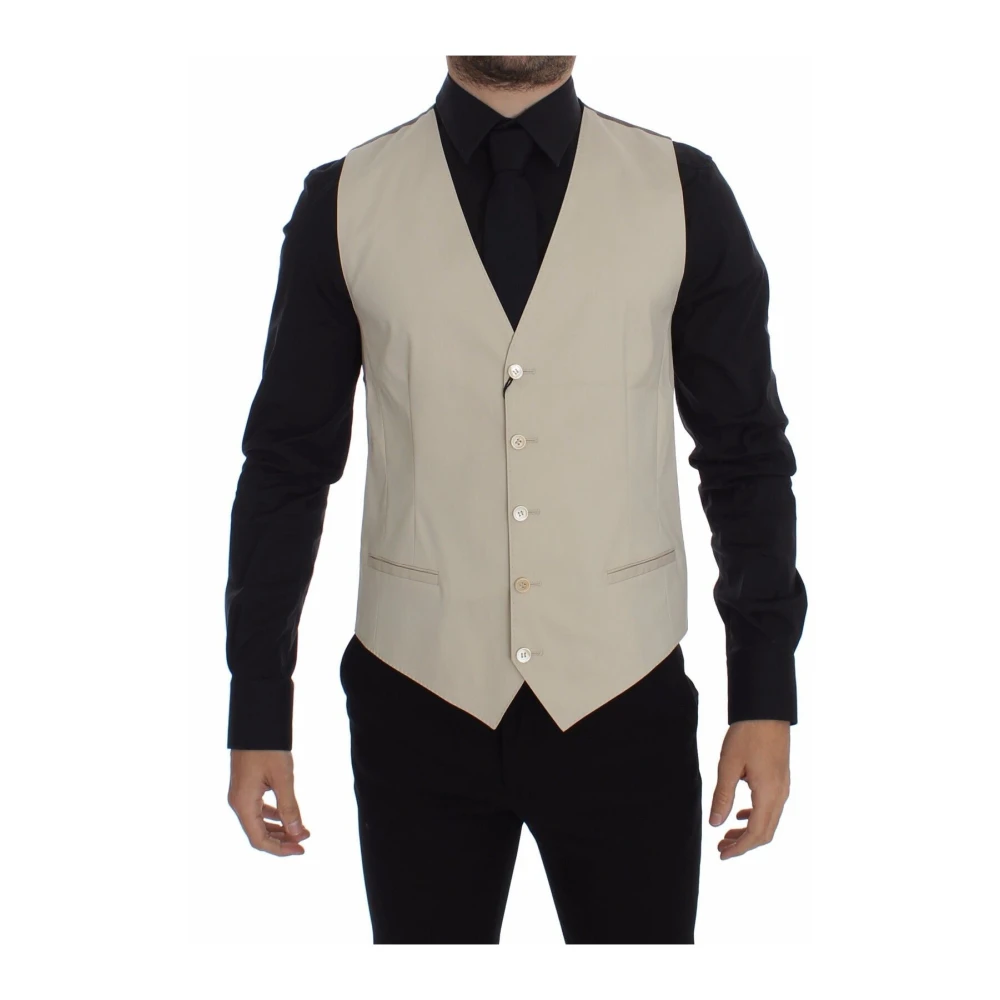 Dolce & Gabbana , Waistcoats, Male, Beige, S, Elegant Beige Cotton Blend Dress Vest
