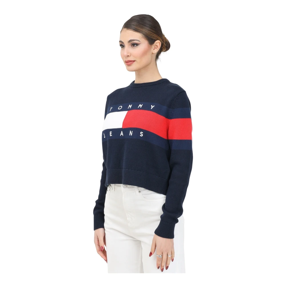 Tommy Jeans Color Block Trui met Ronde Hals Blue Dames