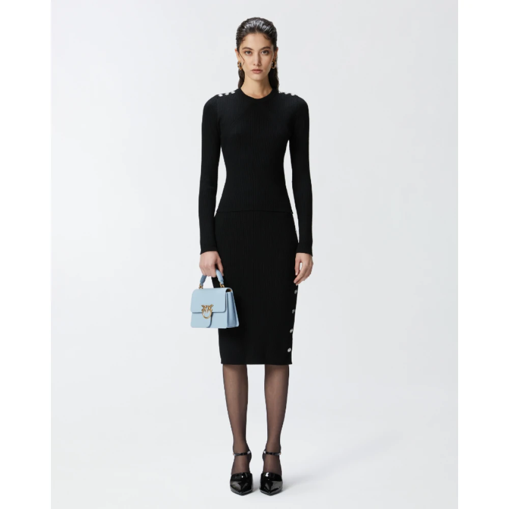 pinko Zwarte wollen trui met ronde hals Black Dames