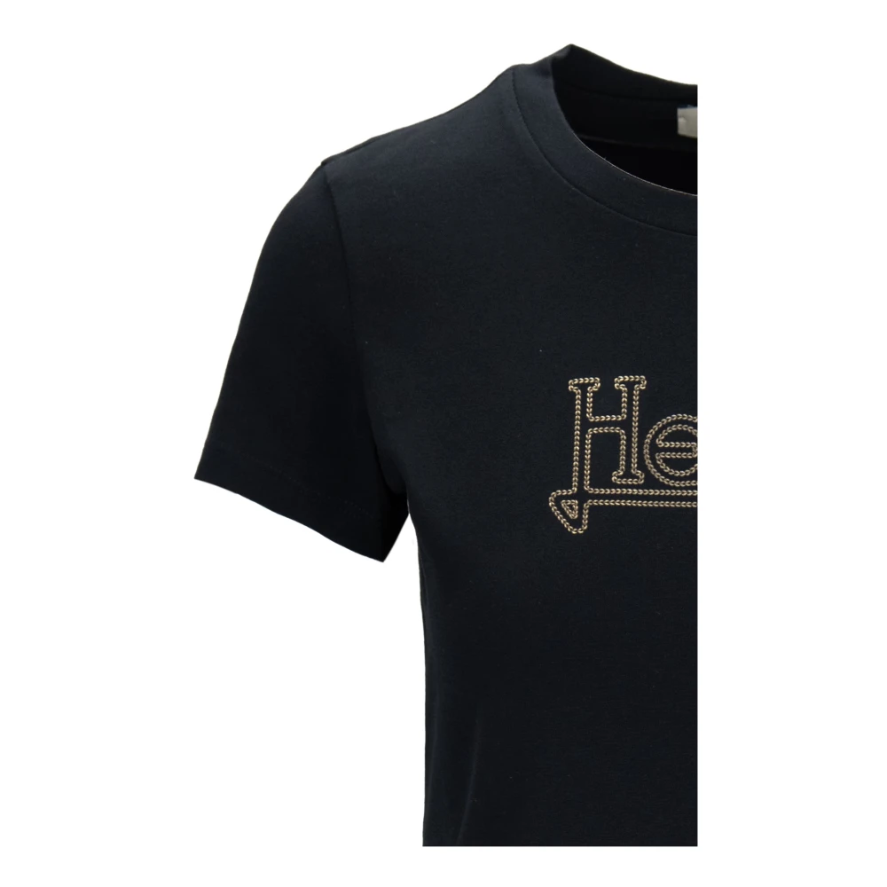Herno Stijlvol T-shirt met Strass Logo Black Dames