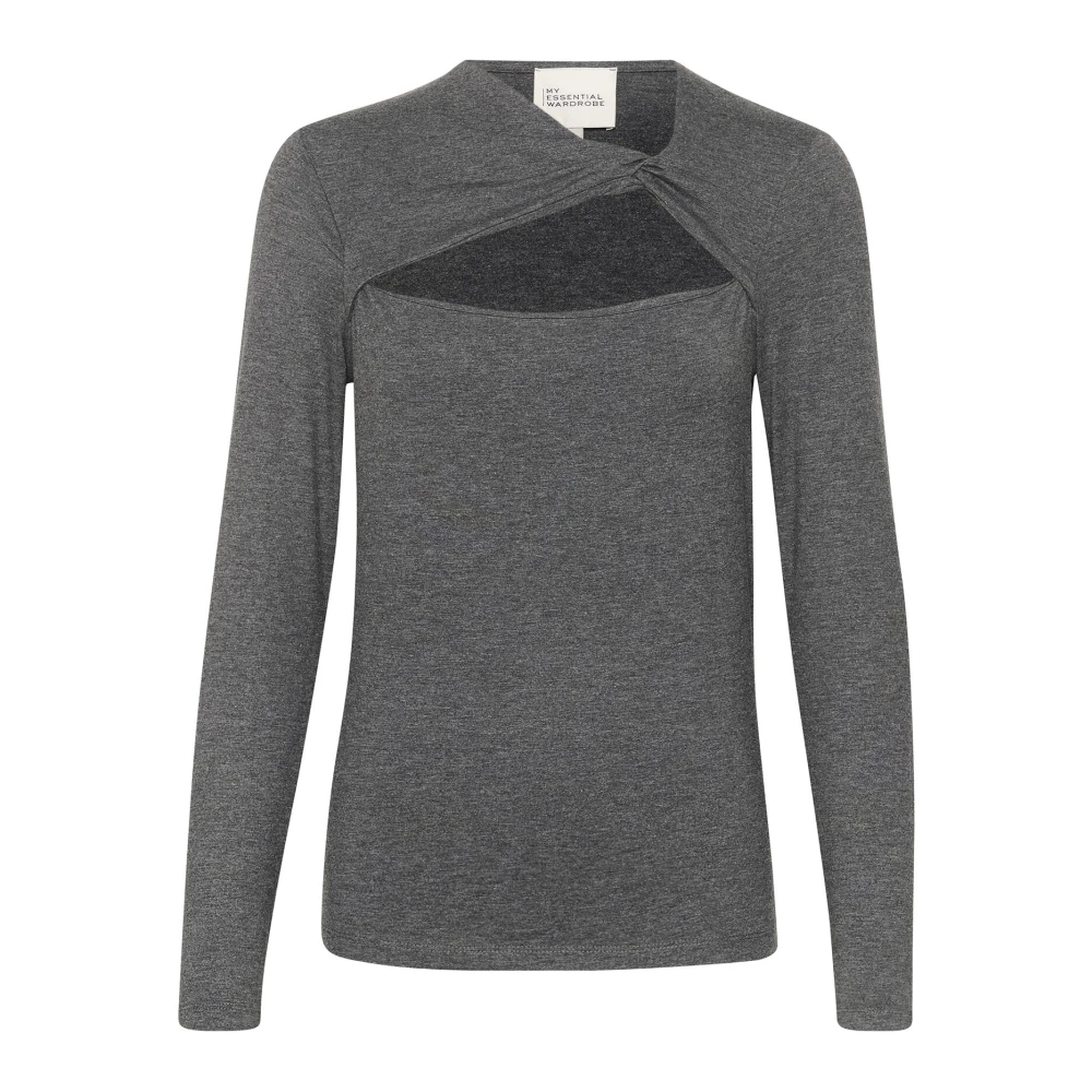 My Essential Wardrobe Donkergrijze Melange Knoopblouse Gray Dames