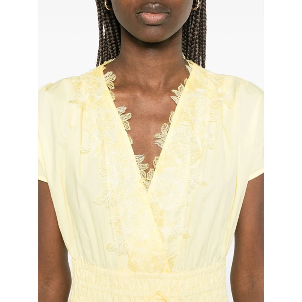 Ermanno Scervino Gele Kantdetail Midi Jurk Yellow Dames