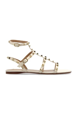 Rockstud Flat Calfskin Sandal With Straps