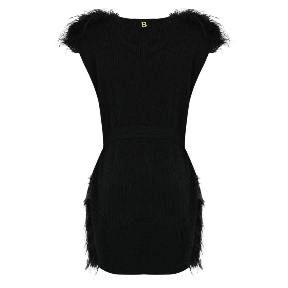 Blugirl Zwarte mouwloze jas met nepbont Black Dames