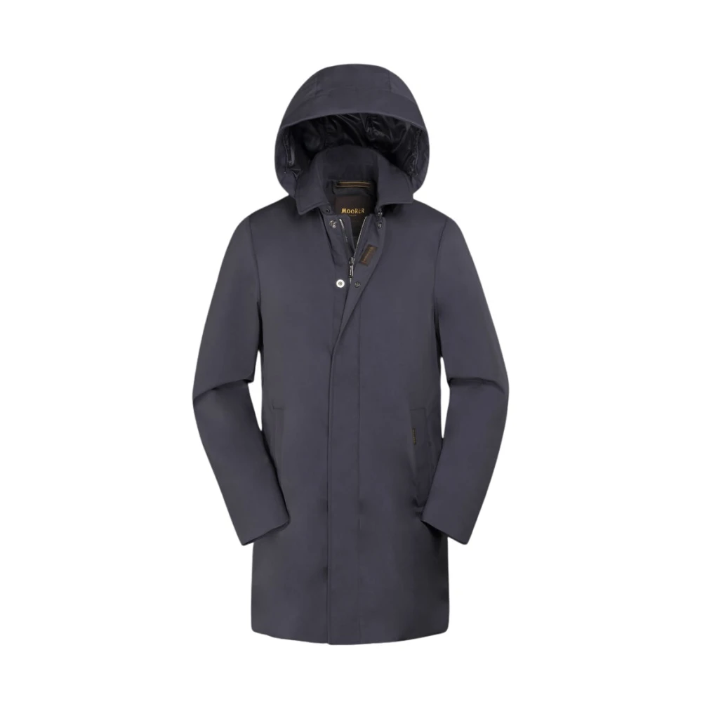 Moorer Men's Blue Parkas, L, Elegant Smooth Duster