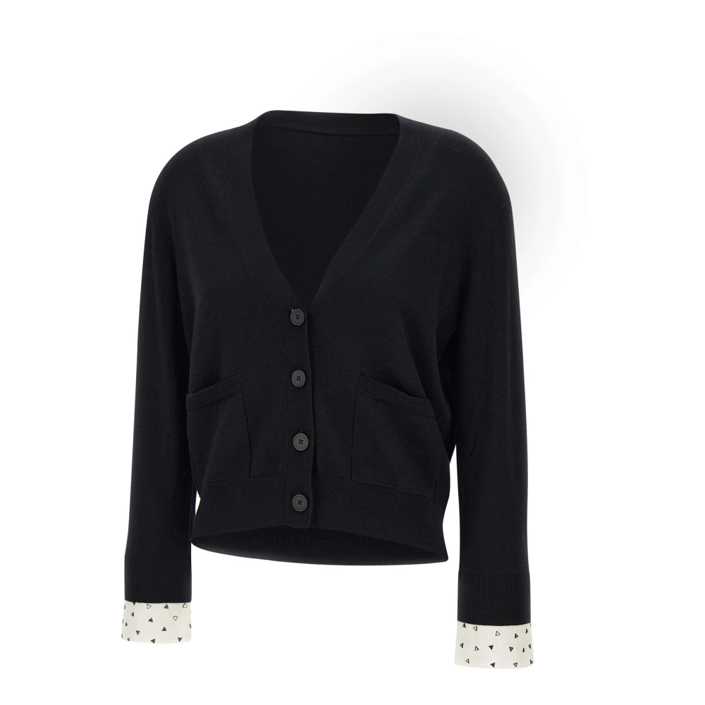 Kaos Zwarte V-hals Vest met Helder Decor Black Dames