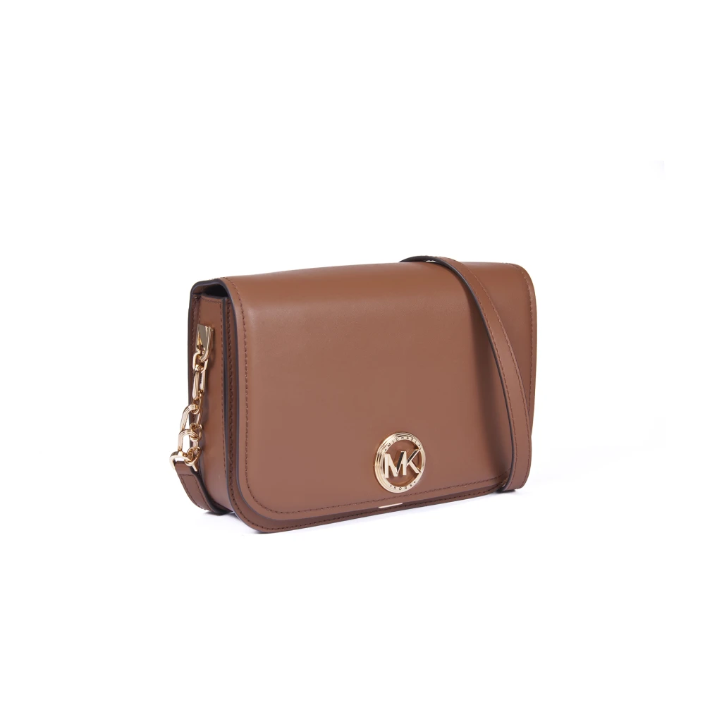 Michael Kors Delancey Medium Schoudertas van Kalfsleer Brown Dames