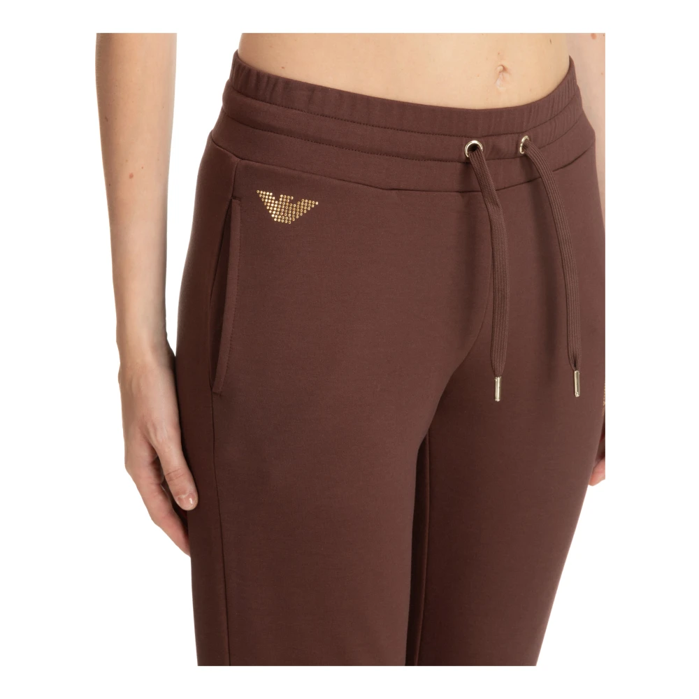 Emporio Armani EA7 Elastische taille joggers met logo Brown Dames