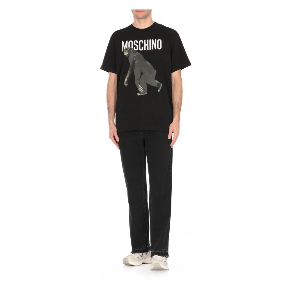 Moschino Zwart T-shirt met Ronde hals en Print Black Heren