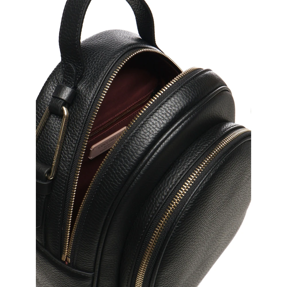 Coccinelle Zwarte Leren Rugzak Rits Sluiting Black Dames