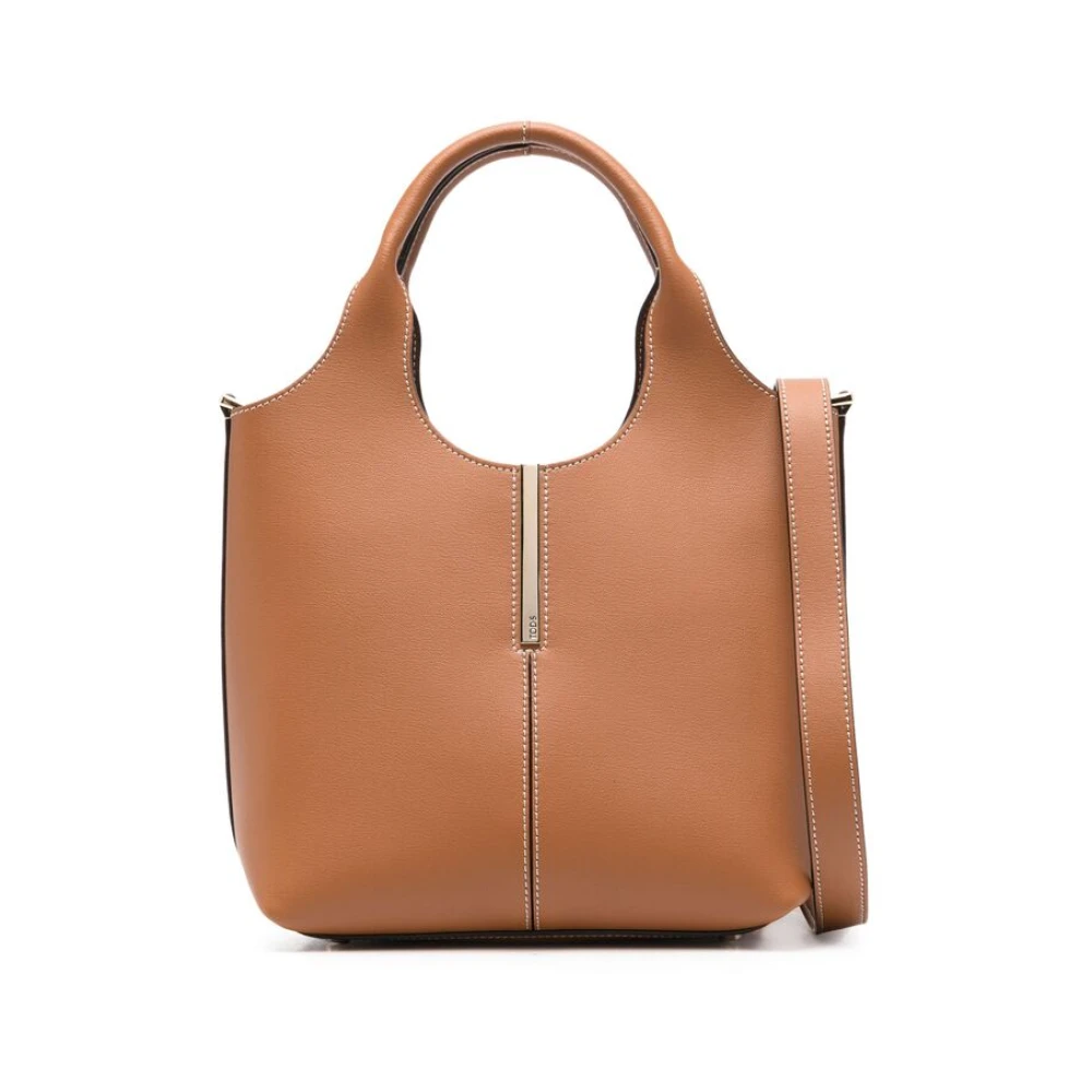 TOD'S Bruine Leren Handtas Kreeftklauwsluiting Brown Dames