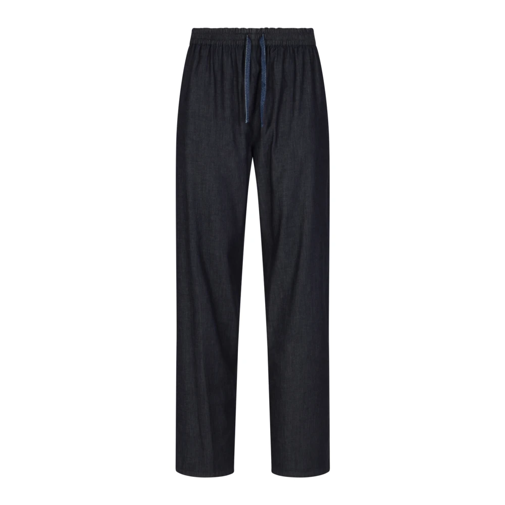 Emporio Armani Women's Blue Lightweight Denim Drawstring Trousers