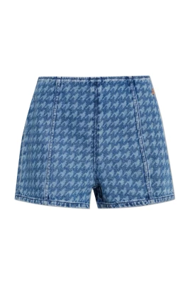 Houndstooth Pattern Denim Shorts