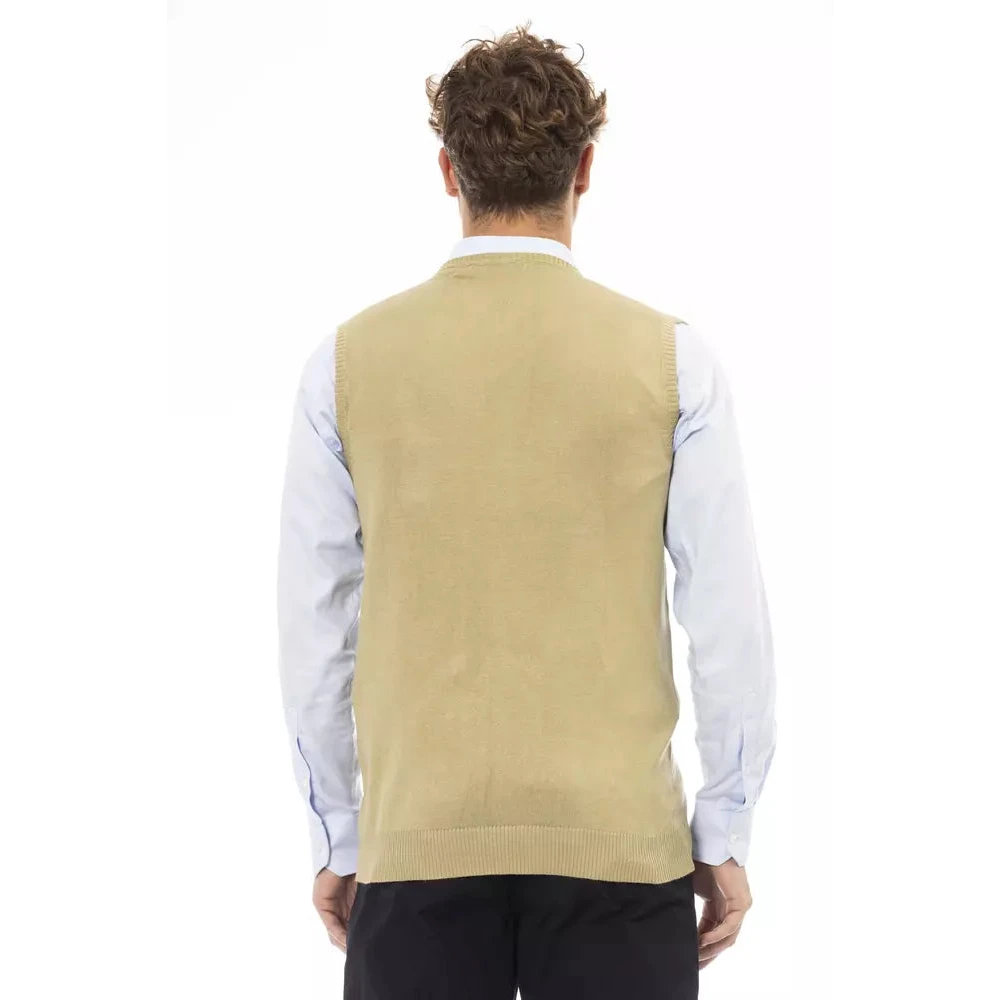 Alpha Studio Beige Viscose V-hals Vest Beige Heren