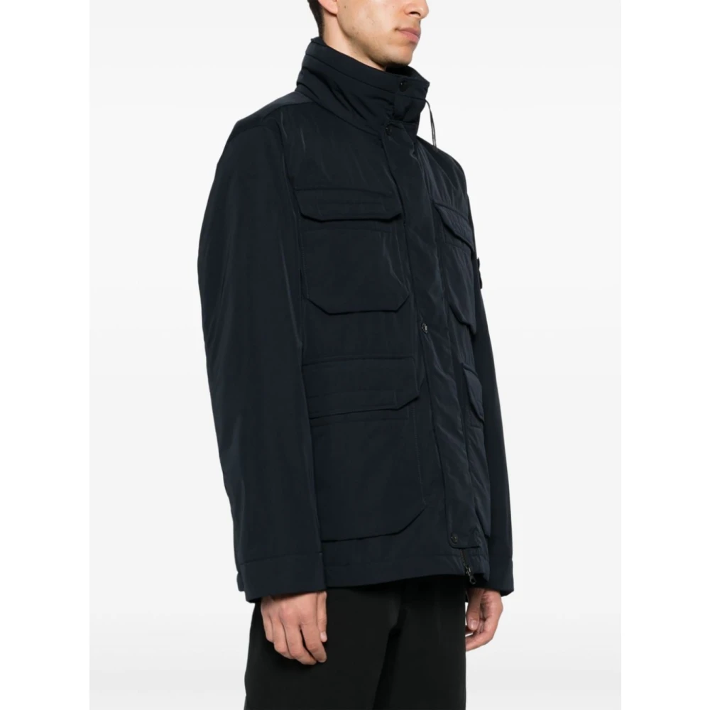 Stone Island Navy Blauw Gewatteerd Jack Hoge Kraag Blue Heren