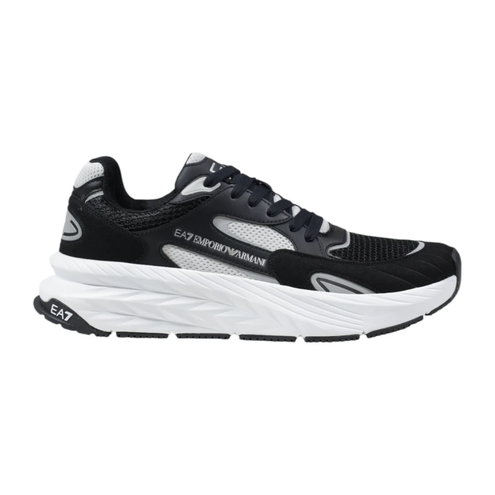 Emporio Armani Ea7 Mannelijk Zwart Schoenen Heren, 41 1/2 Eu, Polyester, Sportieve Sneakers Met Vetersluiting