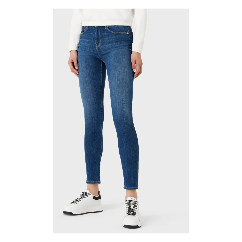 Emporio Armani Moderne stijl Skinny Fit Jeans met Handtekening Logo Blue Dames