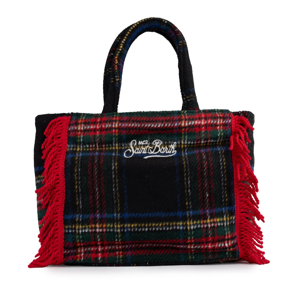 MC2 Saint Barth Rode franje boodschappentas met tartan Red Dames