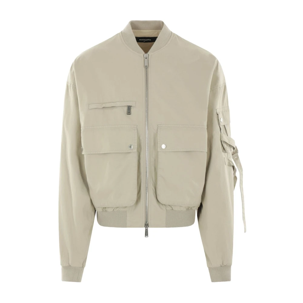Dsquared2 Beige Katoenen Bomberjack met Ribboord Beige Heren
