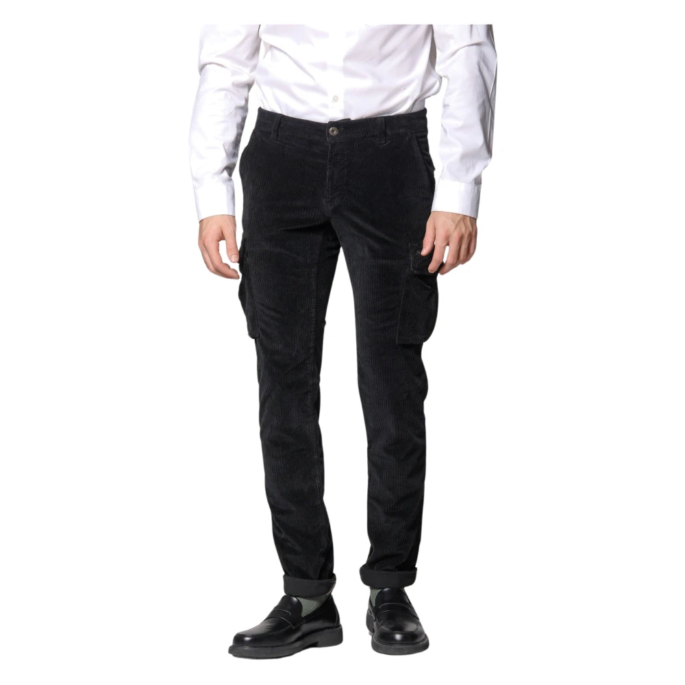 Mason's Fluwelen Cargo Broek 500 Streep Extra Slim Fit Black Heren