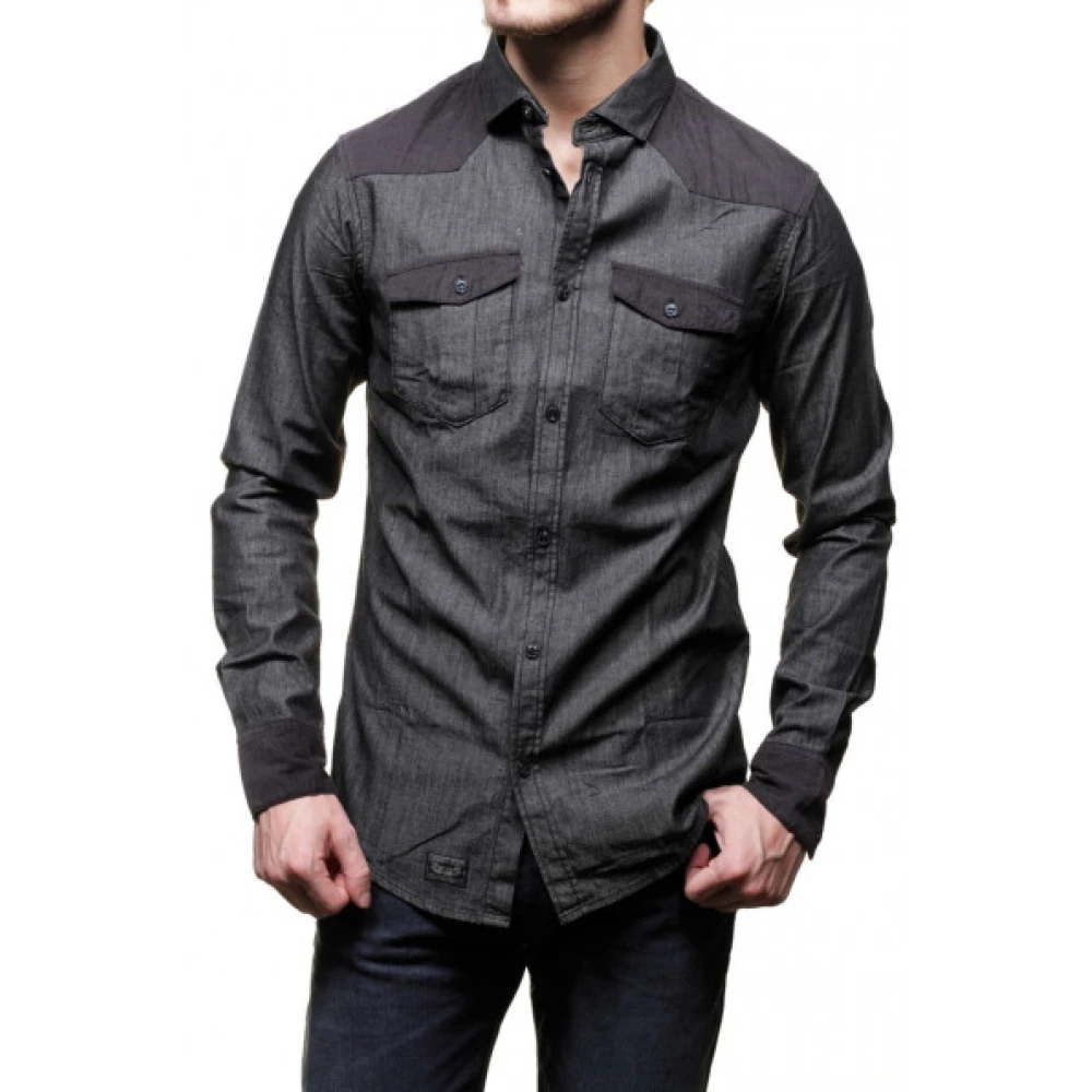 Emporio Armani Zwart Bi-materiaal Slim Fit Shirt Black Heren