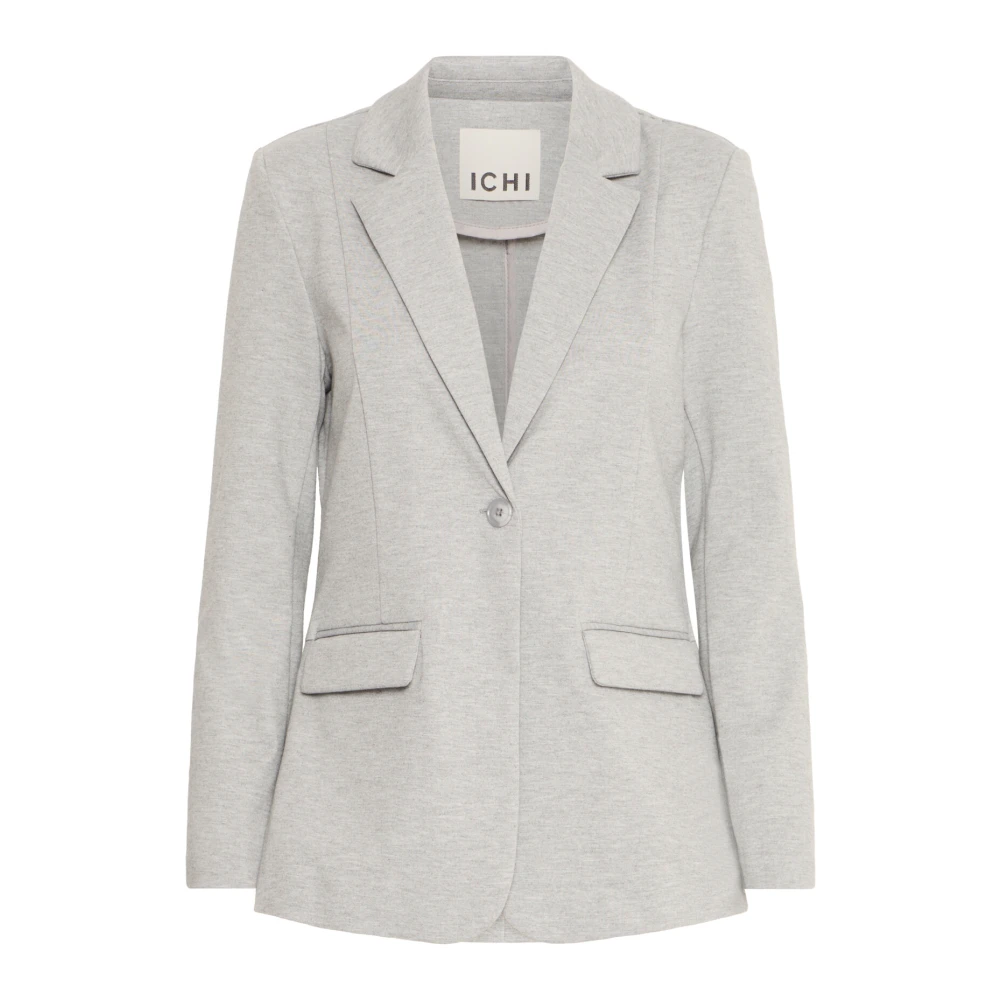 Ichi Grijze Melange Blazer Jas Lange Mouw Gray Dames
