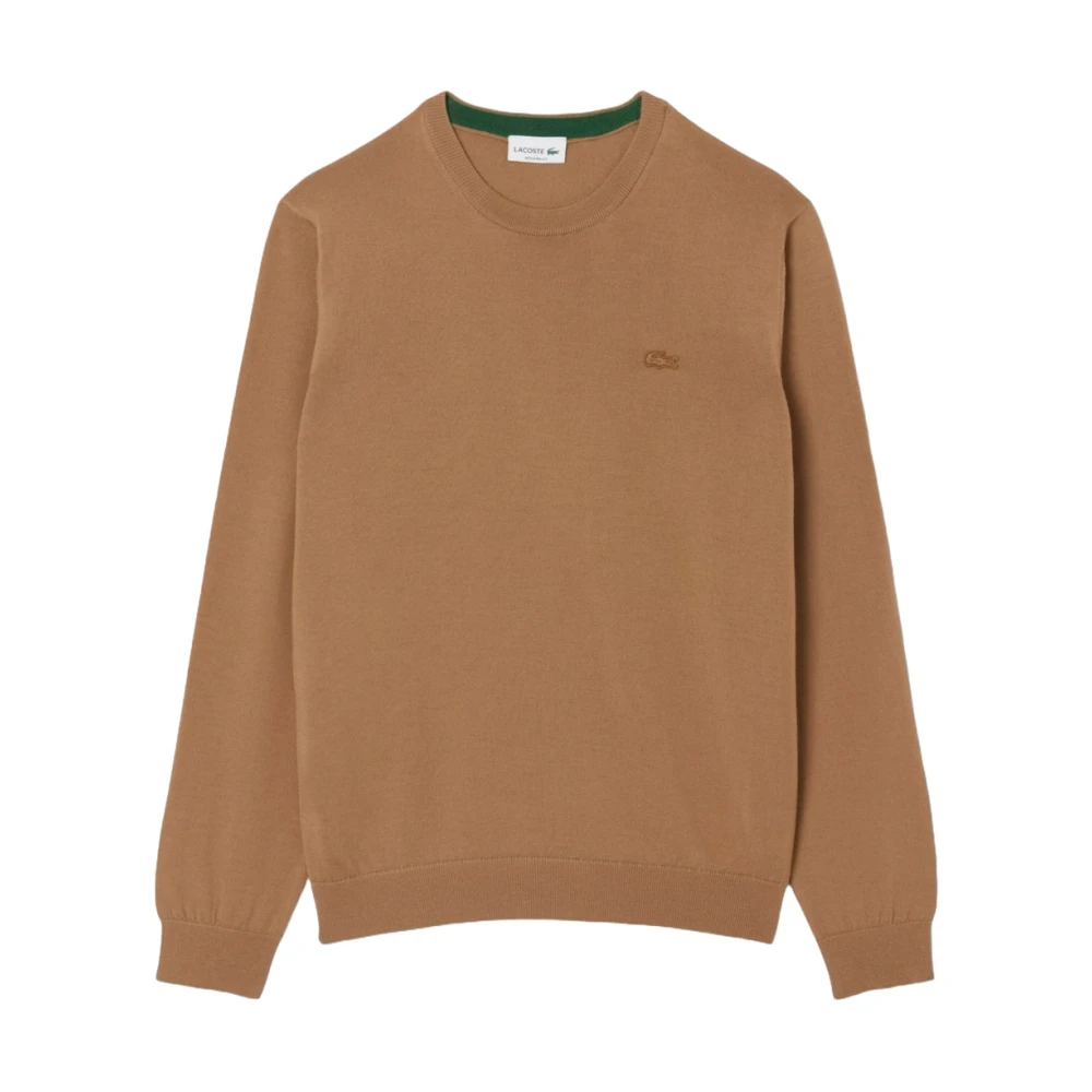 Lacoste Men's Brown Round-Neck Knitwear, Xl, Merino Wool Pullover Jumper