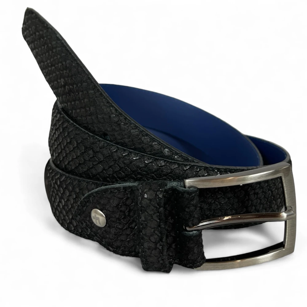 Van Bommel Heren Riem Suède Leder Reptielpatroon Zwart Black Heren