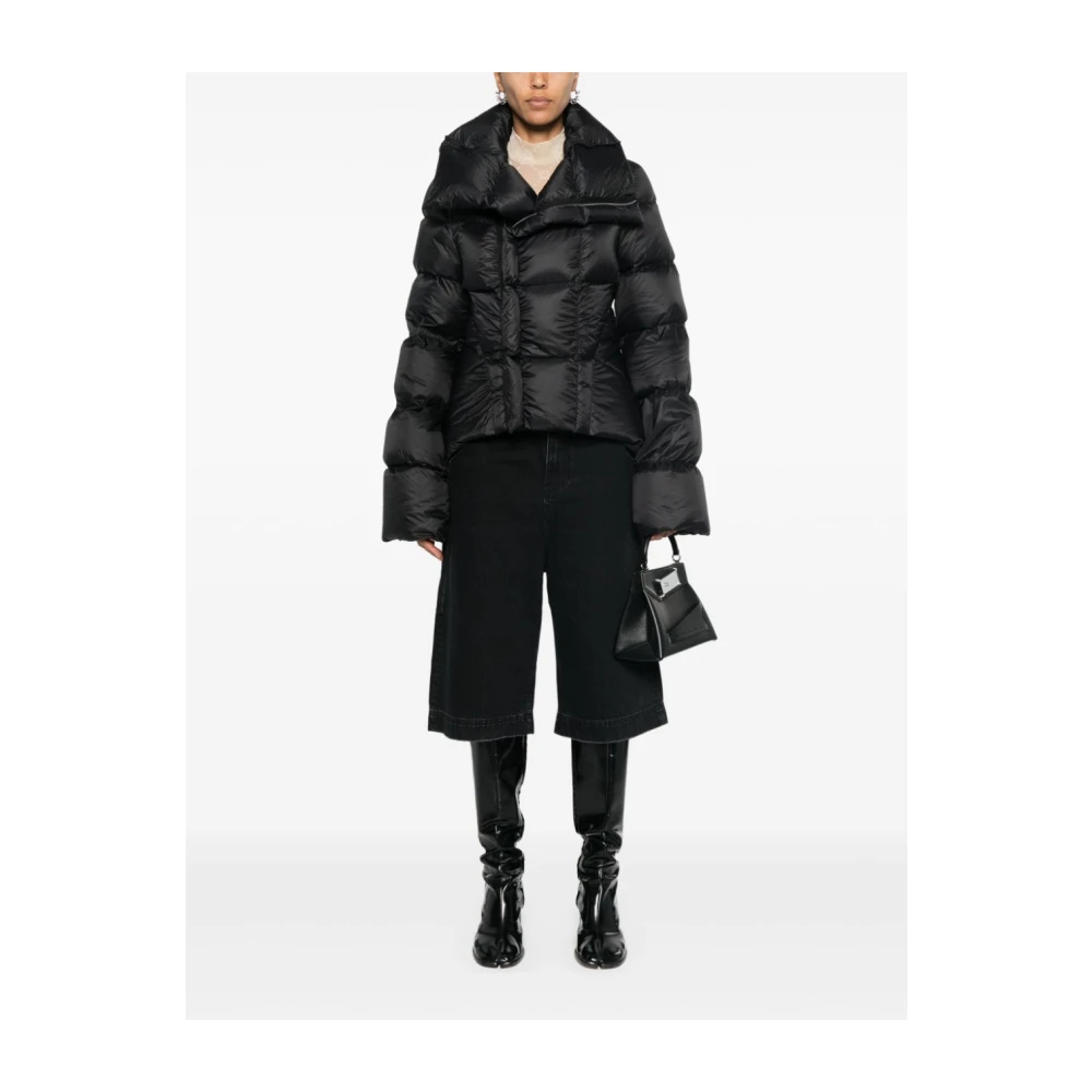 Rick Owens Zwarte Gewatteerde Jas met Trechterhals Black Dames
