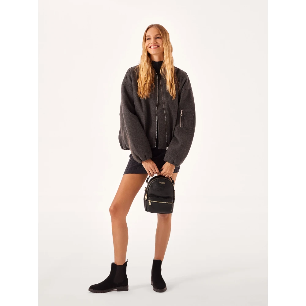 Kazar Zwarte leren 2-in-1 rugzak Black Dames
