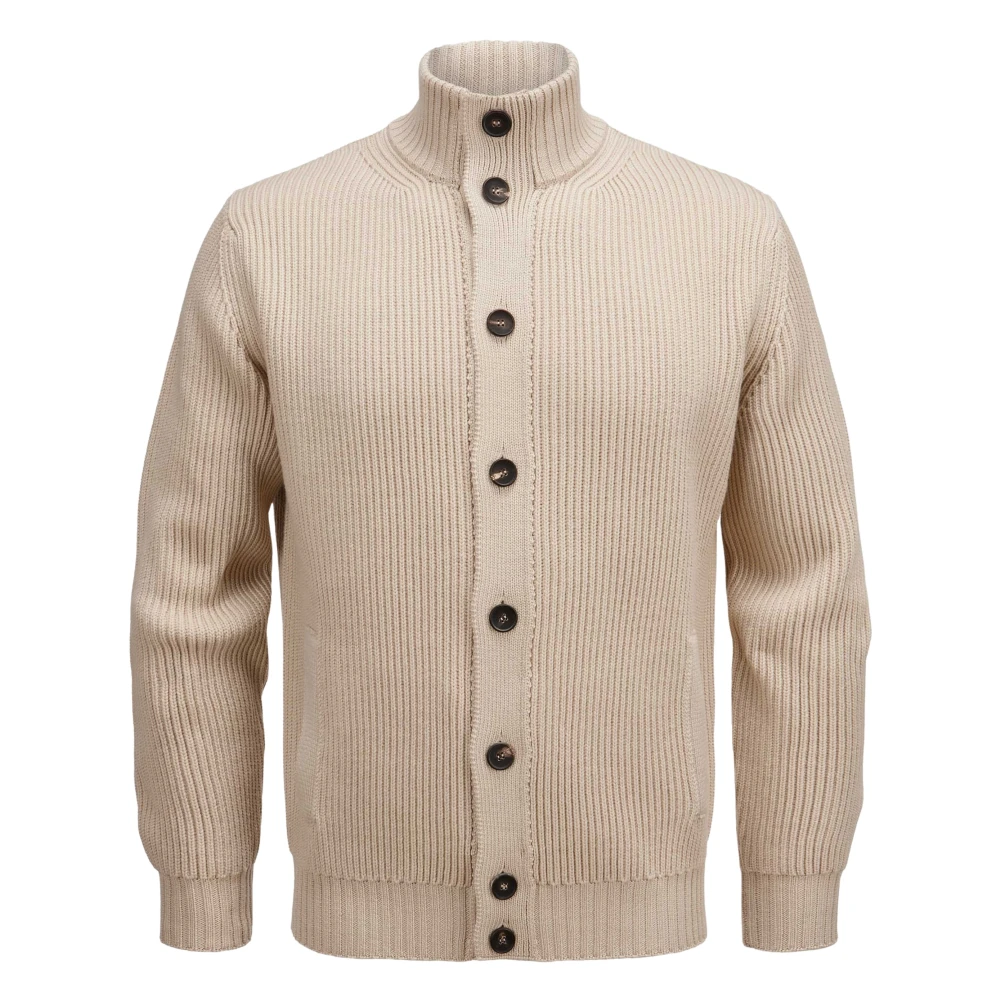 Filippo De Laurentiis Beige Chunky Merino Wool Cardigan - Male - Cardigans - M - Knitwear