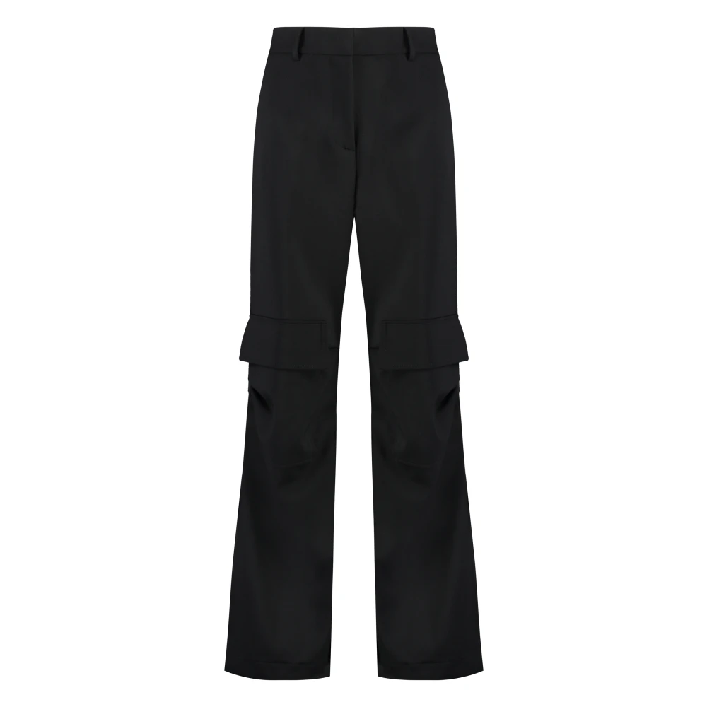 P.a.r.o.s.h. Liliux Wol Cargo Broek met Satijnen Zijstrepen Black Dames