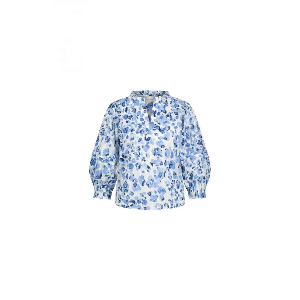 Fabienne Chapot Wit Blauw Print Ruffle Top Blue Dames