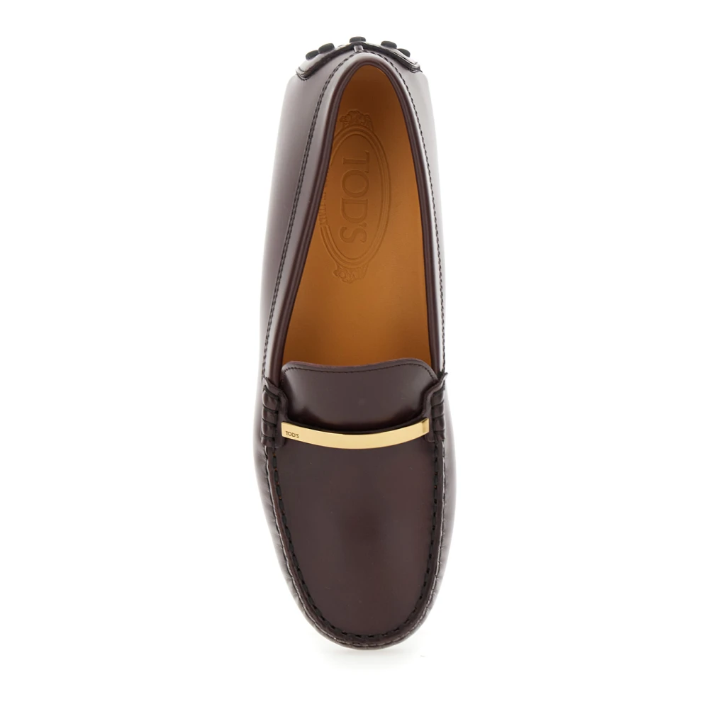 TOD'S Bruine leren loafers met logoplaquette Brown Dames