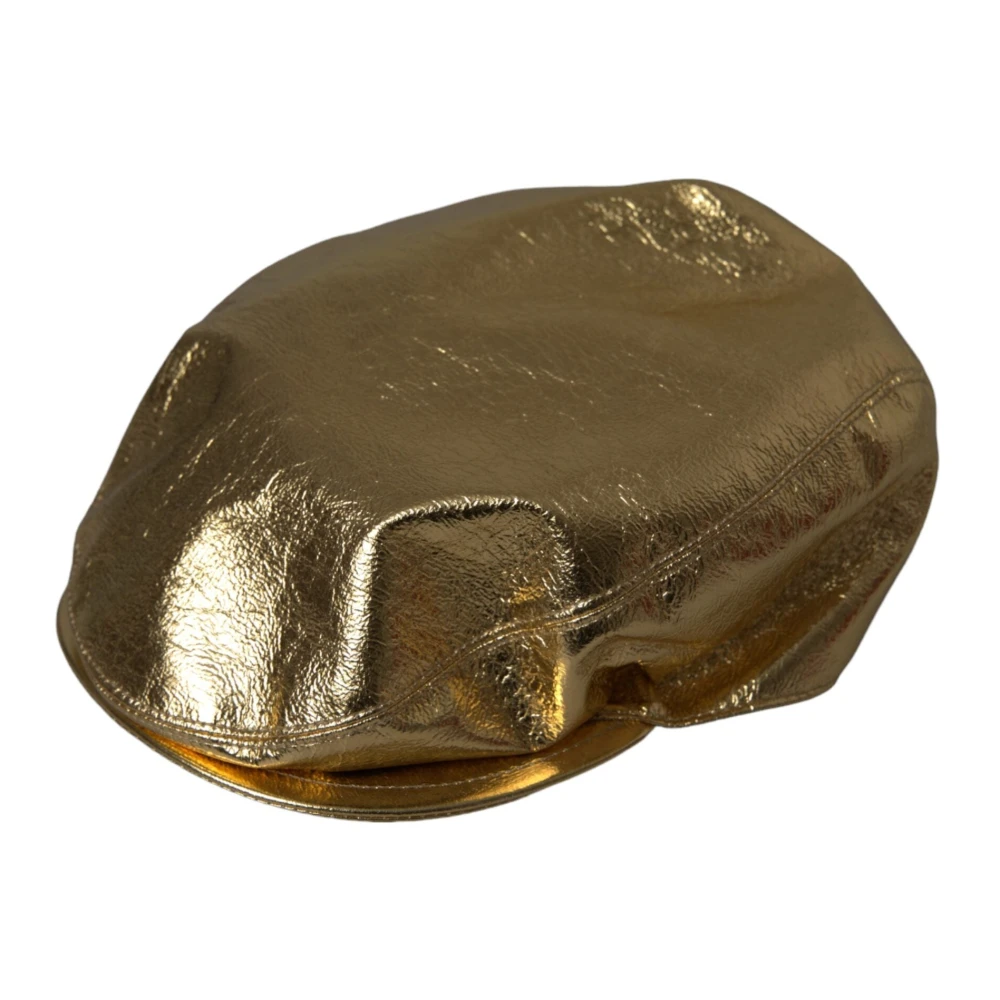 Dolce & Gabbana Metallic Gold Newsboy Cap Yellow Heren