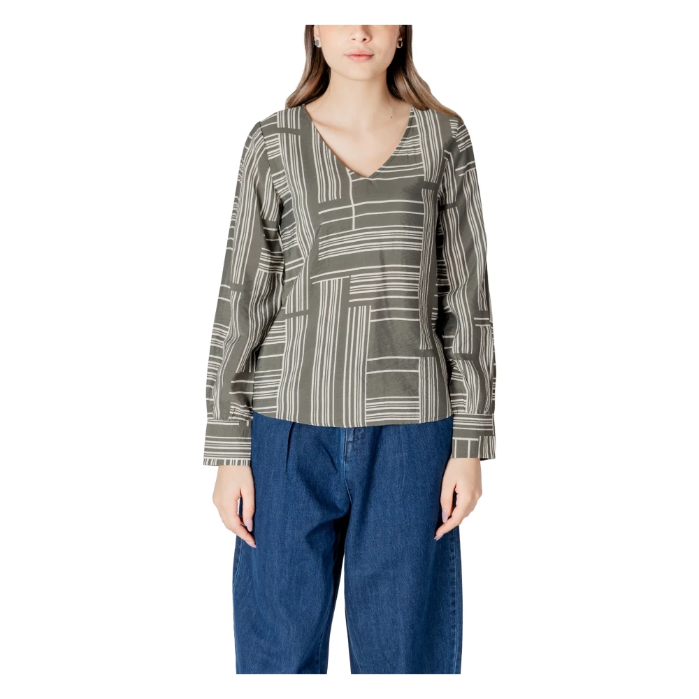 Jacqueline de Yong Groene V-hals Blouse met Lange Mouwen Green Dames