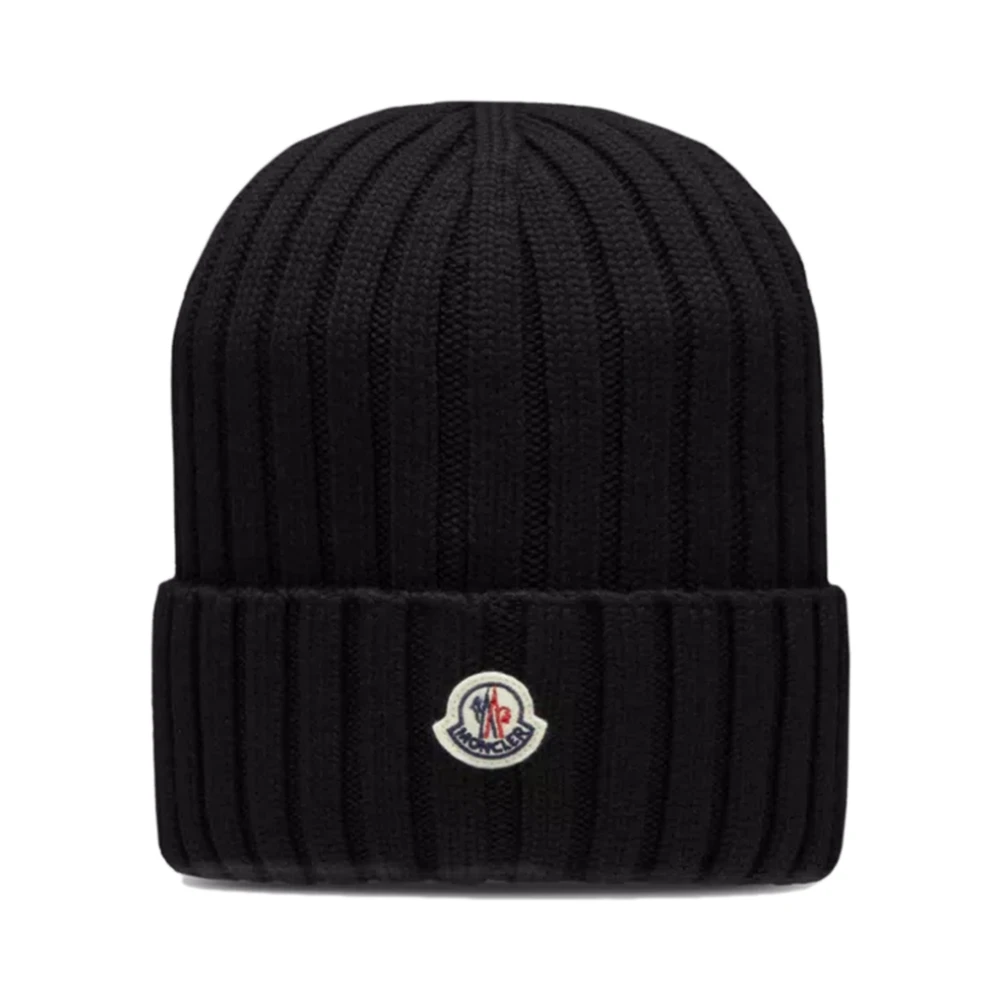 Moncler Svart Ribbstickad Beanie Mössa Black, Dam