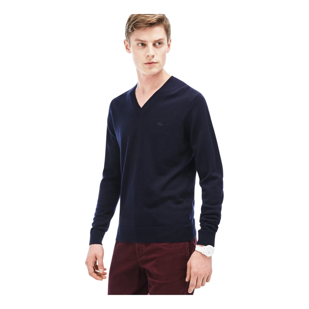 Lacoste Men's Blue V-Neck Knitwear, Xs, V-Neck Wool Jersey Jumper