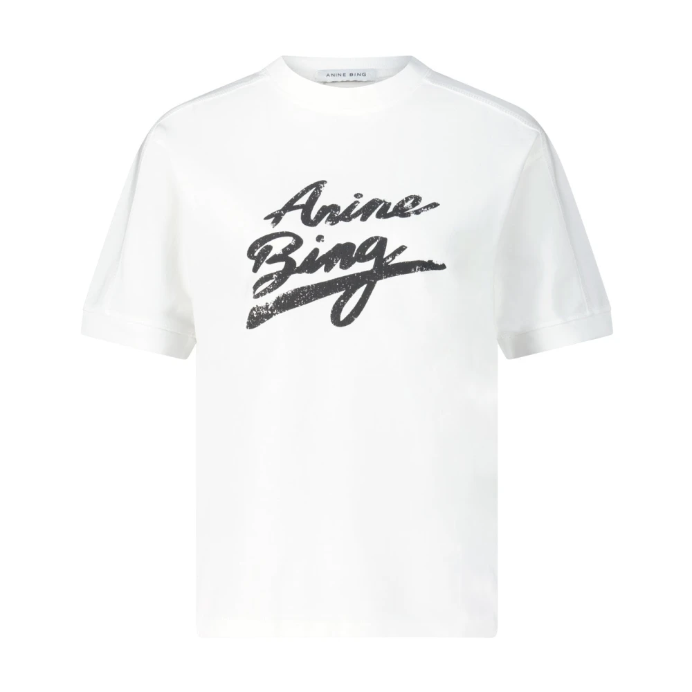 Anine Bing Signatur Logo T-shirt i bomull White, Dam