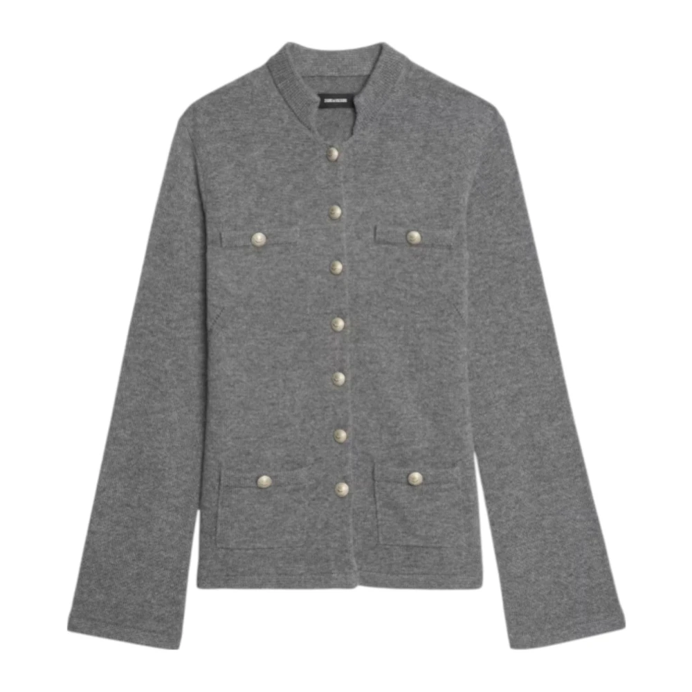 Zadig & Voltaire Women's Gray Cardiganjakke Med Knapper Og Påsatte Lommer - Cardigans - Xs - Knitwear