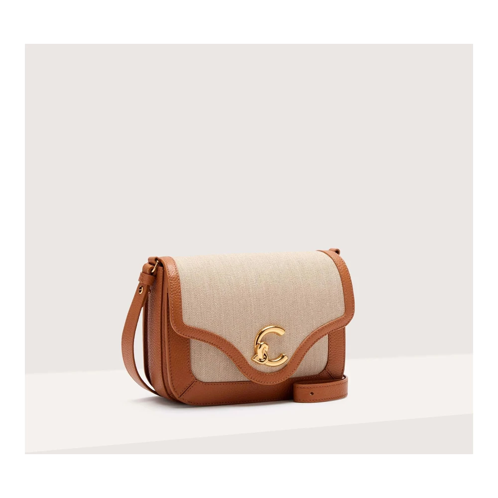 Coccinelle Beige Canvas en Leren Schoudertas Beige Dames