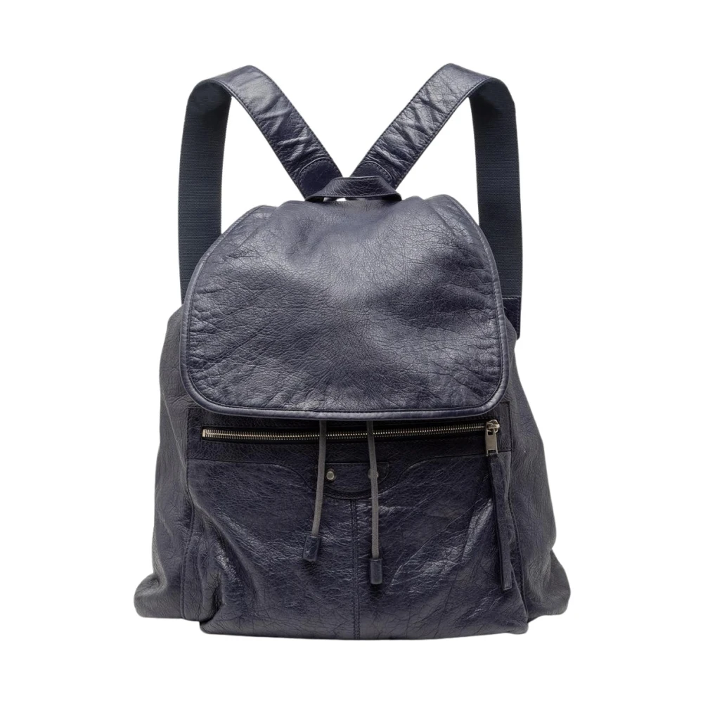 Balenciaga Vintage Women's Blue Vintage Backpacks, One Size, Pre-Owned Leather Drawstring Backpack