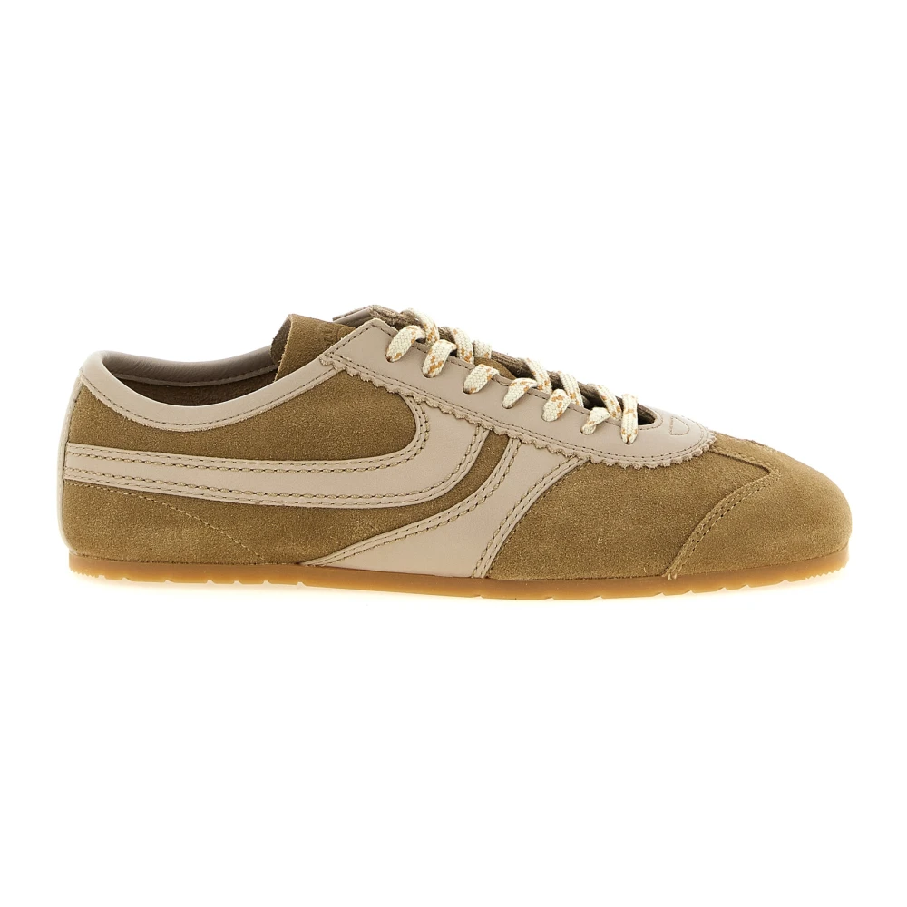 Dries Van Noten Men's Beige Sneakers, 2 Uk, Leather-Trimmed Suede Trainers