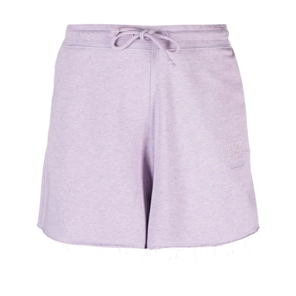 Ganni Lila Katoenen Shorts met Elastische Taille Purple Dames