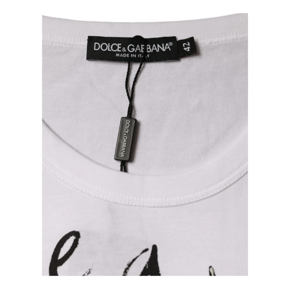 Dolce & Gabbana Wit Logo Print Katoenen T-shirt White Dames
