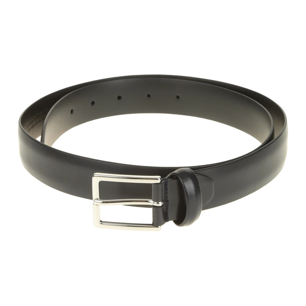 Anderson's Blauwe Leren Riem met Metalen Gesp Black Heren
