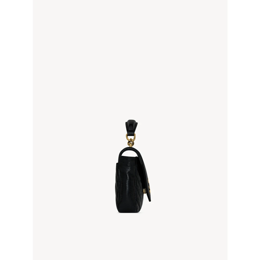 Saint Laurent Zwarte Leren Handtas Magnetische Sluiting Black Dames