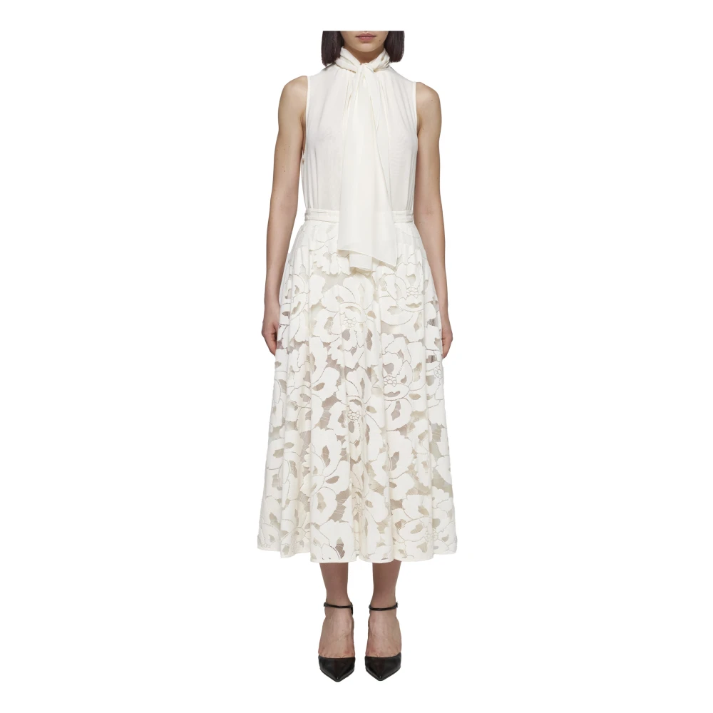 Max Mara Studio Ivoor Bloemenkant Midi Rok Beige Dames