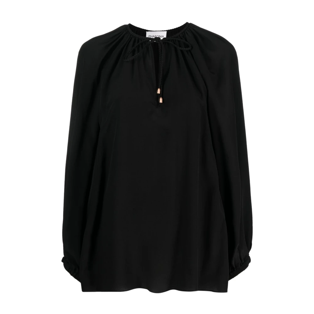 Phaeonia Zwarte Zijden Zelfstrik Blouse Black Dames